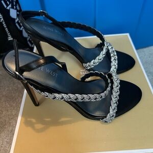 Nine West Black and Silver Strappy Heels